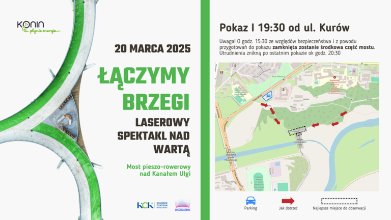 Informacje organizacyjne o pokazach laserowych na nowym moście w Koninie