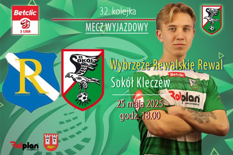 Sokół Kleczew zagra na wyjeździe z Wybrzeżem Rewalskim. Stawką punkty w 32. kolejce Betclic 3. Ligi