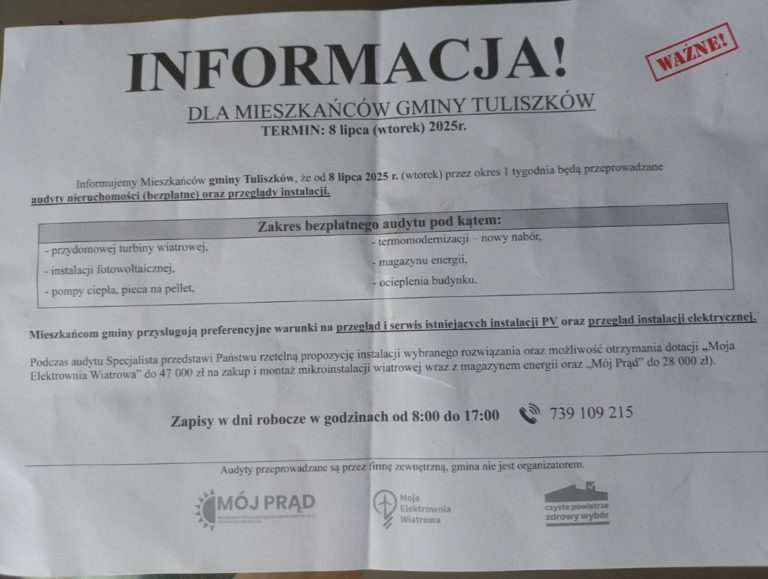 Uwaga na fałszywe audyty! Gmina Tuliszków ostrzega mieszkańców