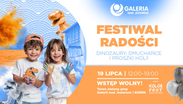 Festiwal Radości przy Galerii nad Jeziorem. Dmuchańce, dinozaury i kolorowy finał holi.
