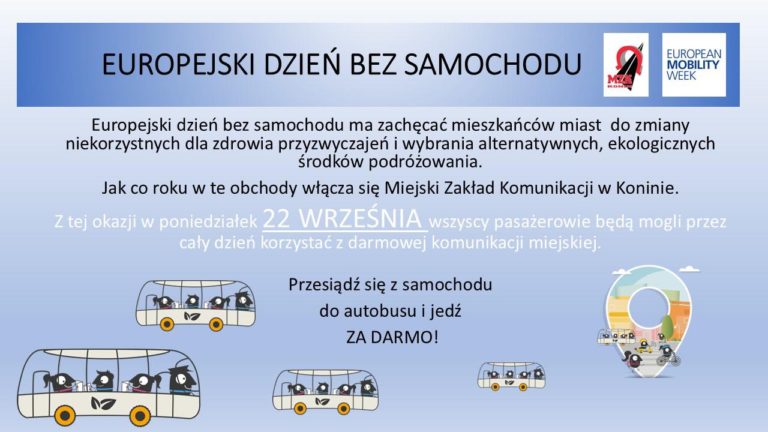 EUROPEJSKI DZIEŃ BEZ SAMOCHODU – DARMOWA KOMUNIKACJA W KONINIE