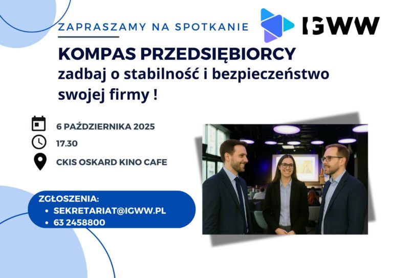 Zaproszenie na październikowe spotkanie „KOMPAS PRZEDSIĘBIORCY” w Koninie