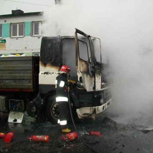 Płonąca ciężarówka w Słupcy