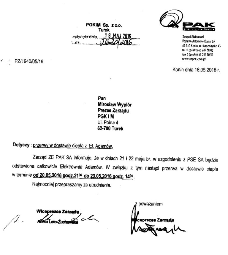 Wyłączenie Elektrowni Adamów