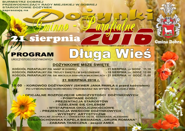 Zaproszenie na Dożynki Gminno – Parafialne DŁUGA WIEŚ 2016