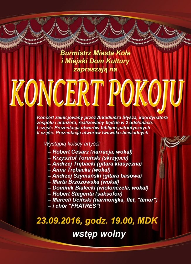 Zapraszamy na Koncert Pokoju, 23.09.2016