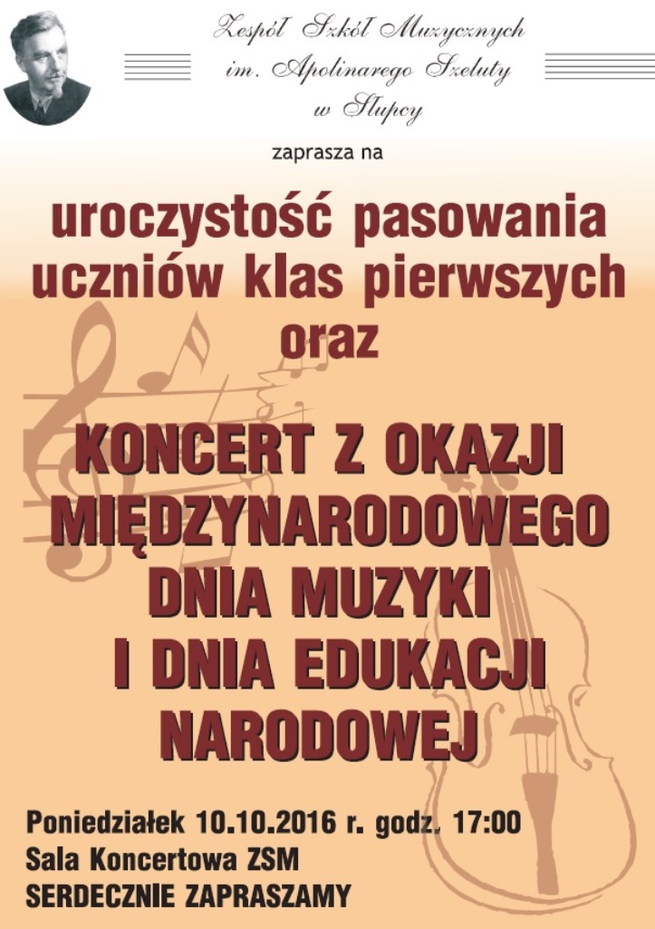 10 października – Zespół Szkół Muzycznych zaprasza na koncert z okazji Dnia Muzyki i Dnia Edukacji Narodowej
