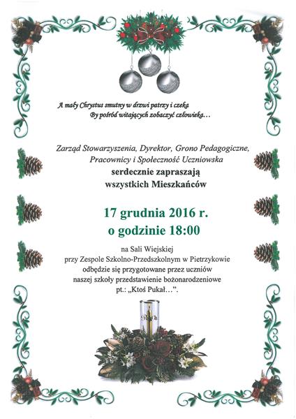 Zaproszenie na przedstawienie świąteczne