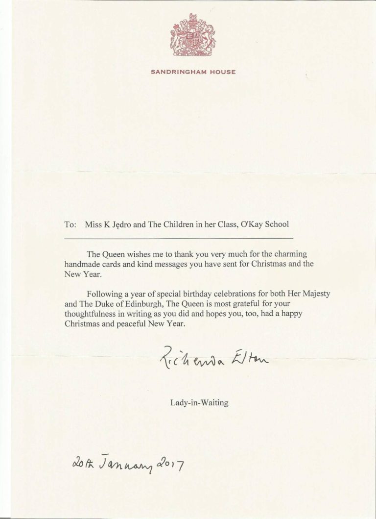 List od Królowej Elżbiety II