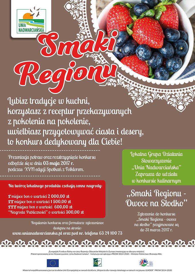 Stowarzyszenie Unia Nadwarciańska zaprasza do udziału w konursie SMAKI REGIONU