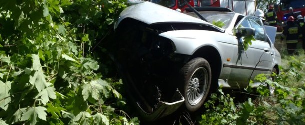 BMW zawisło na drzewie