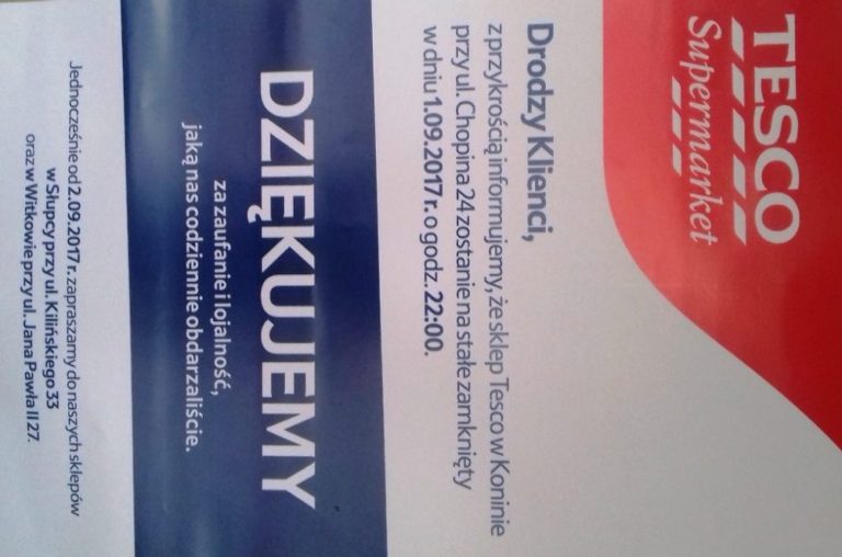 1 września zamykają Tesco w Koninie