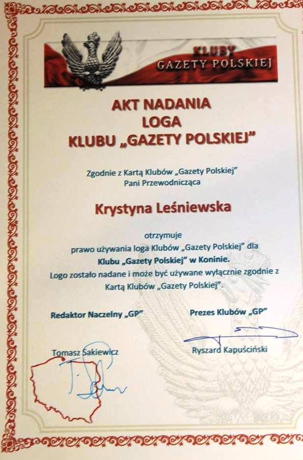 Wyróżnienie dla konińskiego Klubu Gazety Polskiej