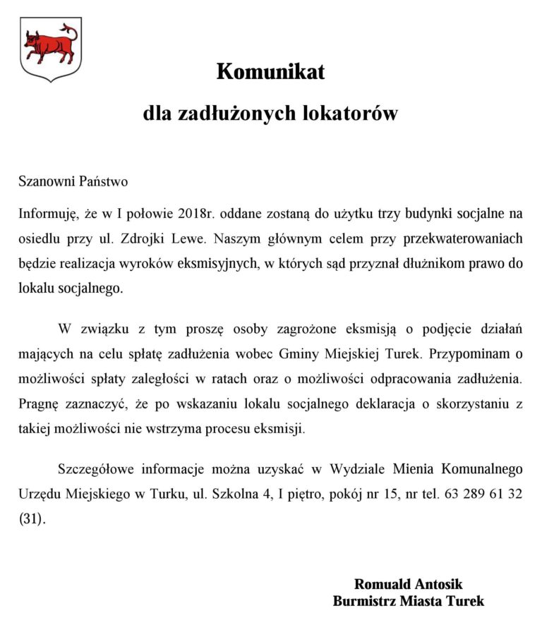 Komunikat dla zadłużonych