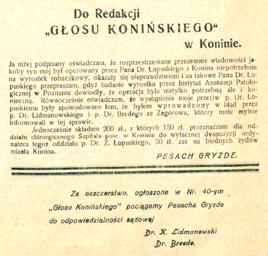 Konin, którego nie ma –   Awantura o rzekomy błąd lekarski