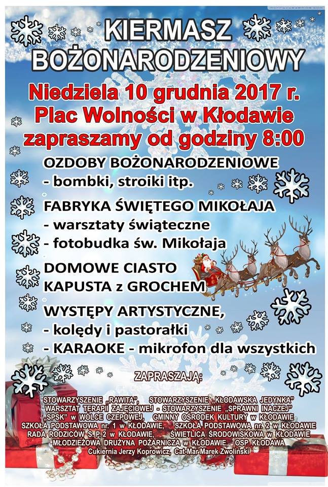 Zapraszamy na Kiermasz Bożonarodzeniowy w Kłodawie