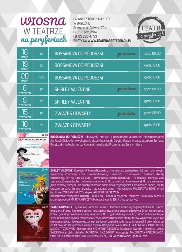 Wiosna w Teatrze na Peryferiach (GOK Brzeźno) – repertuar na maj i czerwiec