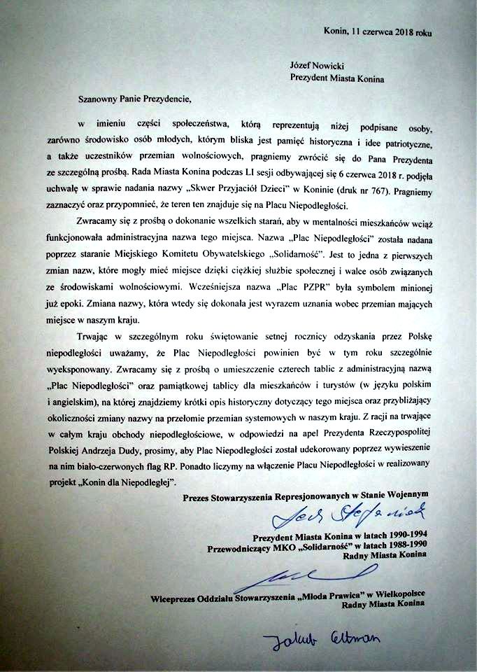 W sprawie Placu Niepodległości