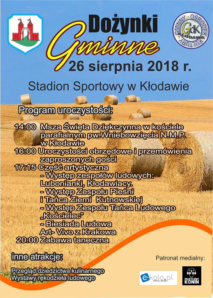 Zapraszamy na Dożynki Gminne  w Kłodawie