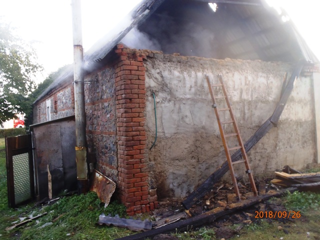 Pożar budynku gospodarczego w Dołach gm. Ostrowite