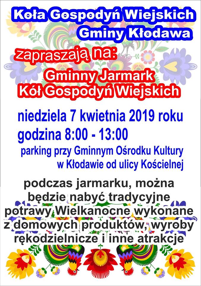Zapraszamy na Gminny jarmark Kół Gospodyń Wiejskich w Kłodawie