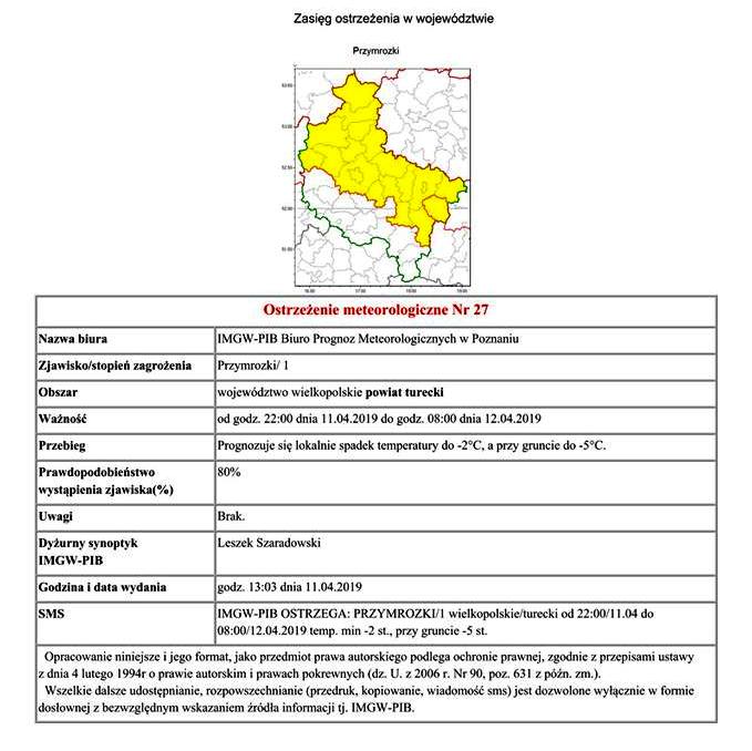 Uwaga ! W nocy nadal zimno !