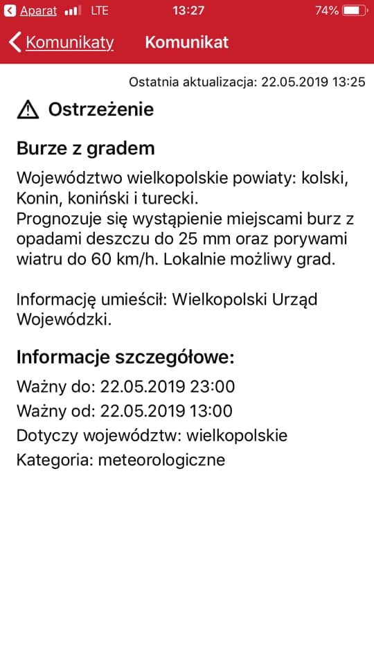 Możlwe burze z gradem