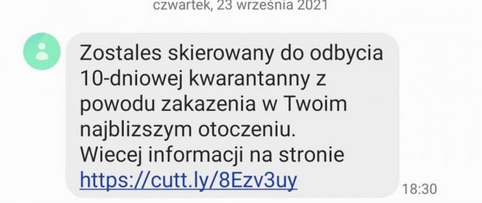 Uwaga! Nie otwierajcie fałszywych SMS-ów od nadawcy Kwarantanna!