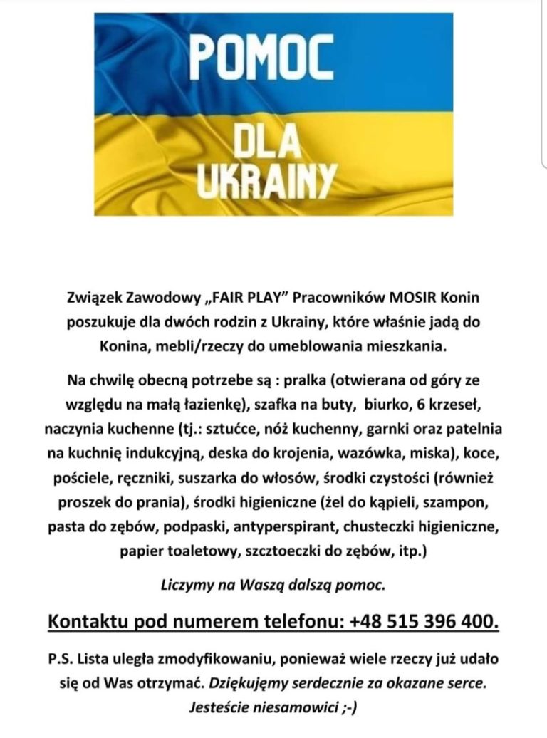 Pomoc w umeblowaniu mieszkania dla rodzin z Ukrainy