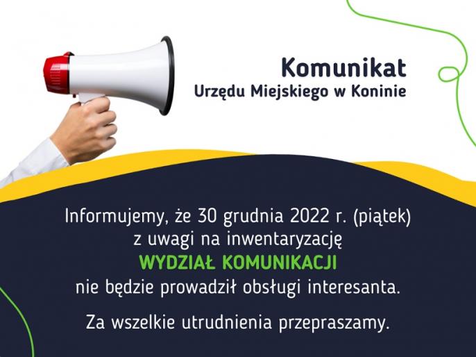 Komunikat Urzędu Miasta dotyczący Wydziału Komunikacji