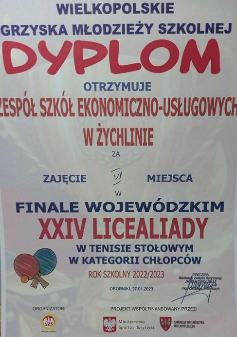 Tenisiści z ZSE-U w Żychlinie w finale Mistrzostw Wielkopolski w Tenisie Stołowym